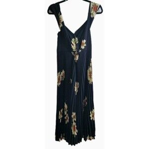 Vince Gardenia Floral Pleated Midi Dress Blue Twist Front NWT Size 10
